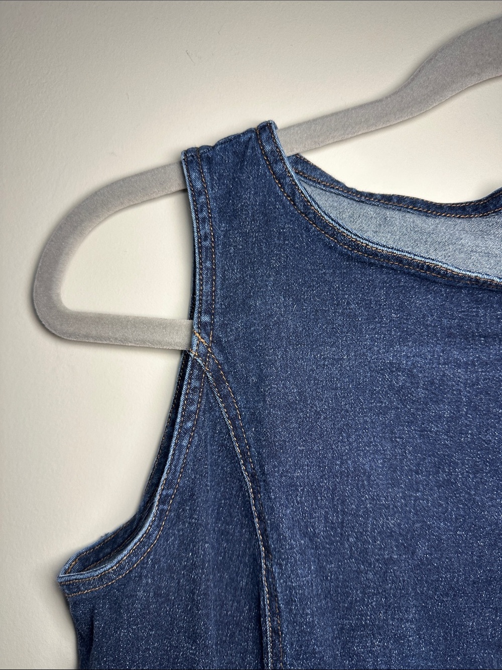 LOFT Stretch Deep Indigo denim dress with brown contrast stitching - Picture 4 of 5